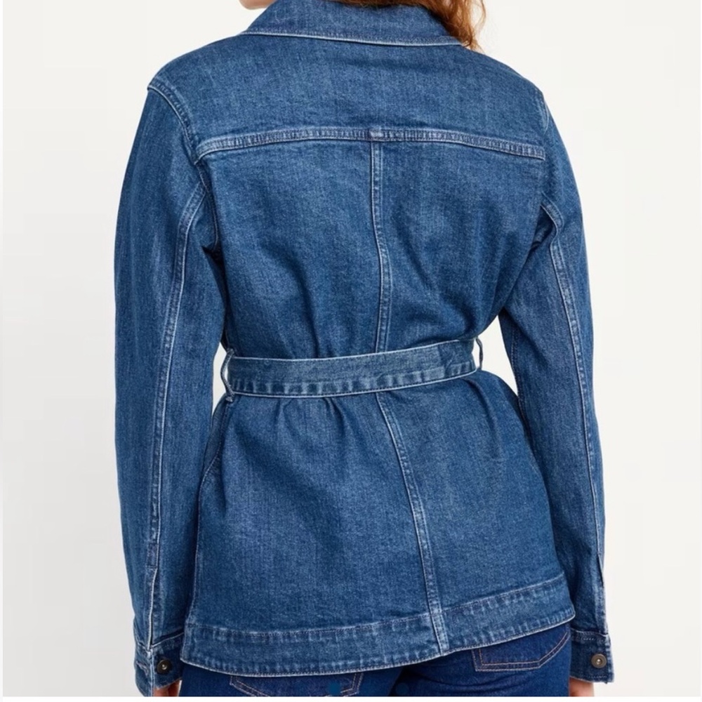 Old Navy Classic Blue Denim Utility Jean Jacket w Tie Belt size XL NWT 4 pockets - Picture 8 of 16